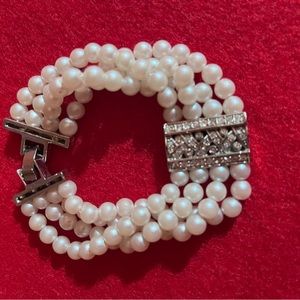 Faux Pearl Rhinestone Multi-Strand Bridal Cuff Bracelet